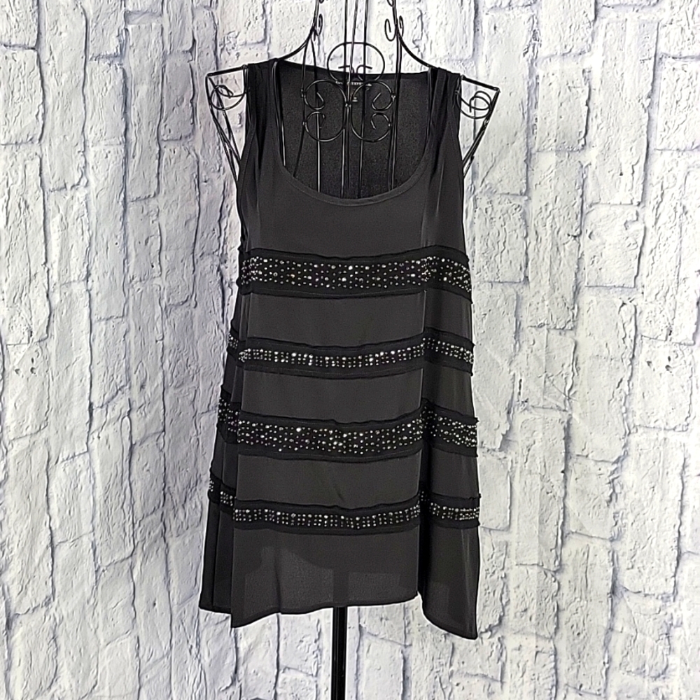 ROCK AND REPUBLIC Black Beaded Semi Sheer Blouse XS